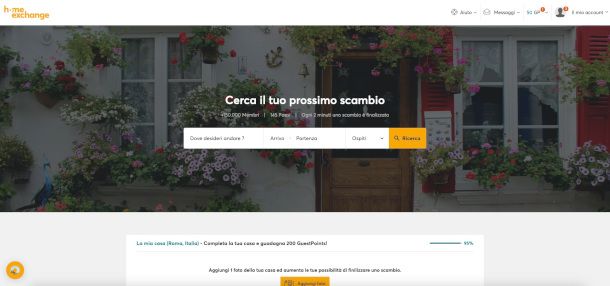 ricerca alloggio su sito HomeExchange