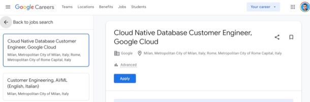 Inviare candidatura Google