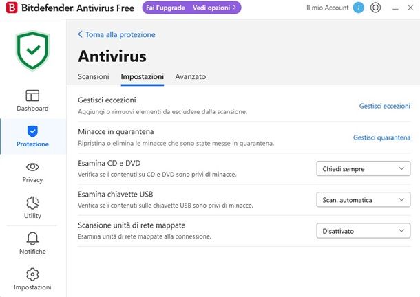 bitdefender eccezioni w