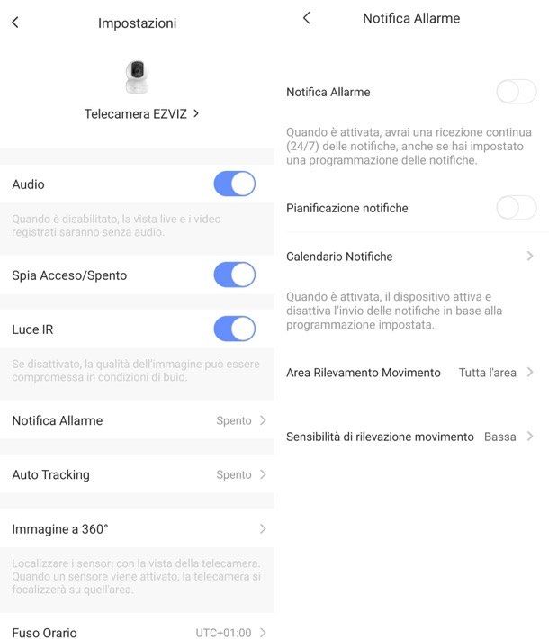 Impostazioni Ezviz