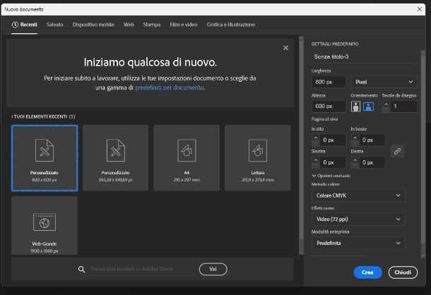Illustrator crea nuovo