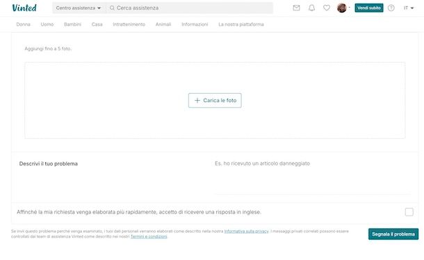 Contattare Vinted
