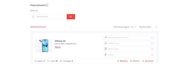 Modificare annuncio Subito dal sito