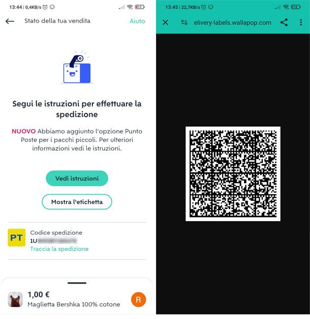 Etichetta digitale di spedizione Wallapop