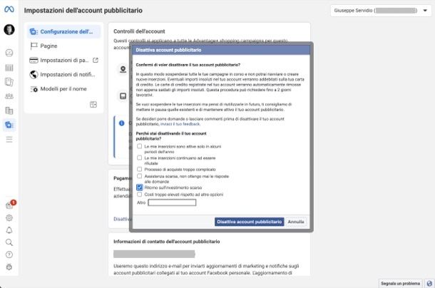 Eliminazione account pubblicitario