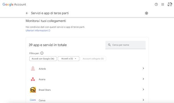 Vedere gli account collegati a Gmail