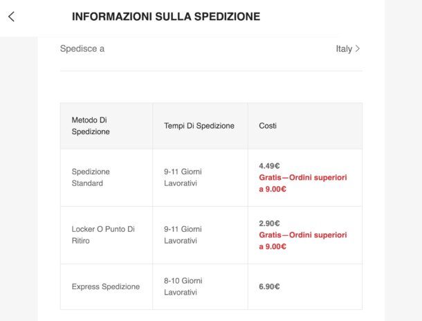 Spedizione SHEIN