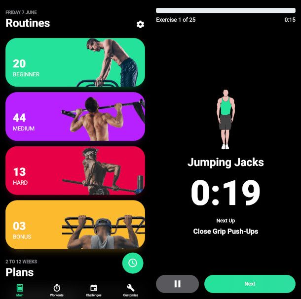 schermate app Street Workout App