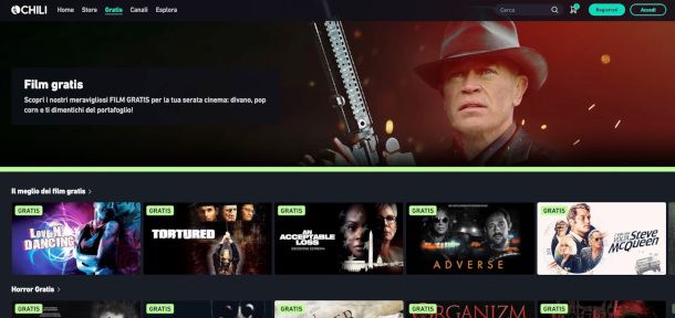 sezione film gratis su sito CHILI