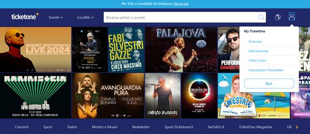 I miei ordini sul sito TicketOne