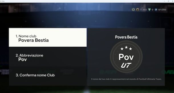 Cambiare nome squadra Ultime Team su FIFA