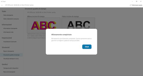 Stampante HP allineamento