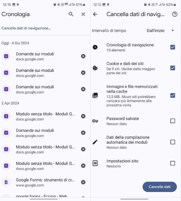 chrome android cronologia