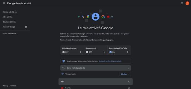 google cancellare attività