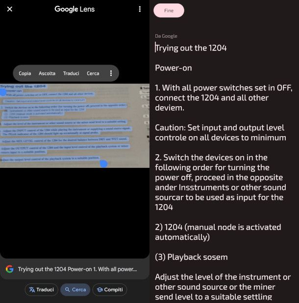 schermate esportazione testo sfocato con Google Lens