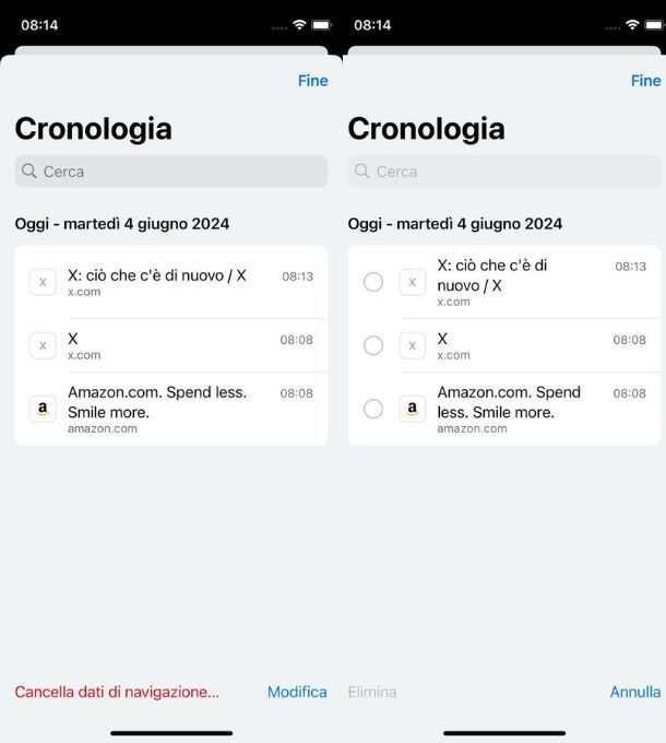 chrome iphone cronologia