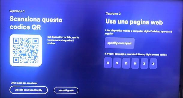 Collegare Spotify alla TV con codice