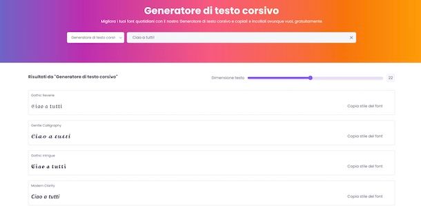 Generatore testo corsivo