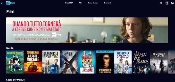 sezione Cinema sito RaiPlay