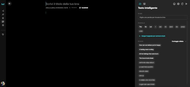 sezione di composizione dei testi Web app Moises