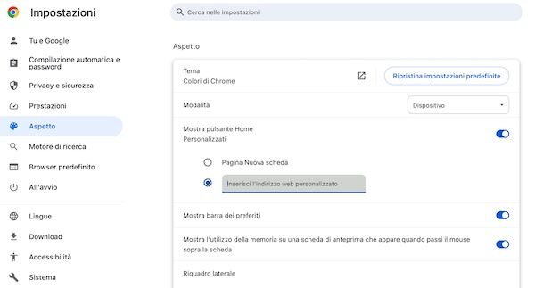 Pagina iniziale Chrome