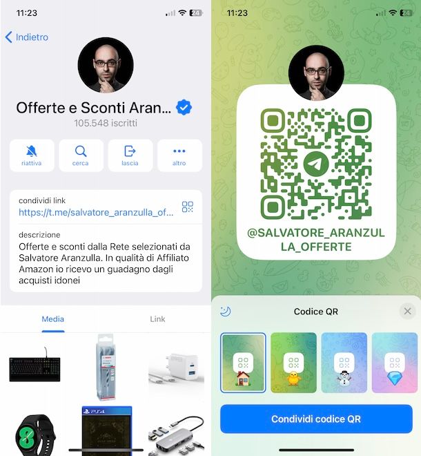 Condividere canale Telegram tramite QR code