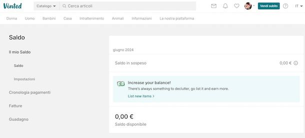 Saldo Vinted