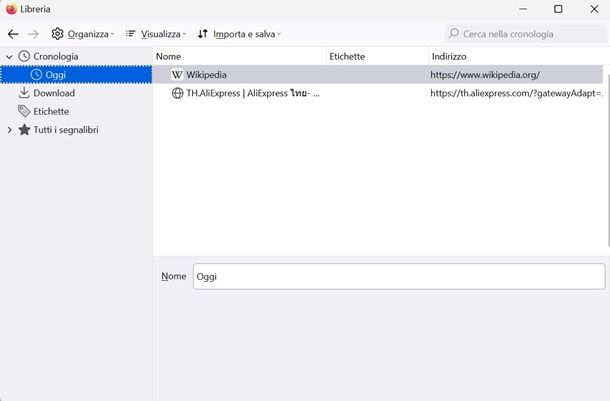 firefox cronologia