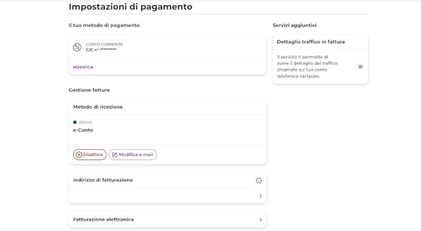 Impostazioni di pagamento sito WINDTRE