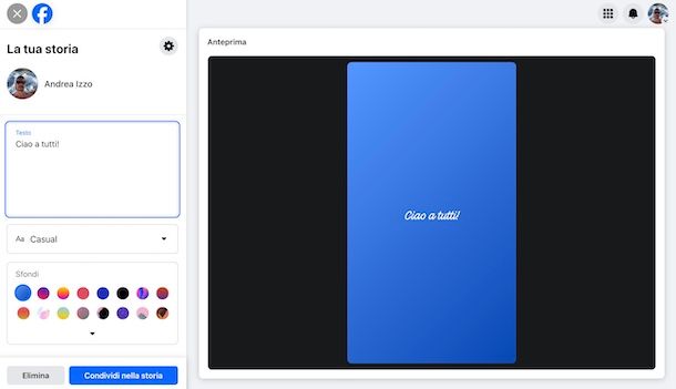 Scrivere in corsivo nella storia Facebook