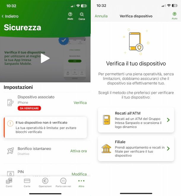 Verifica dispositivo app Intesa Sanpaolo