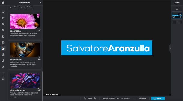 funzione nitidezza IA su Web app Pixlr