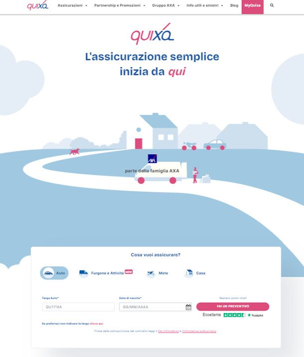 Preventivo online RCA auto Quixa