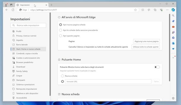 Cambiare pagina iniziale su Edge