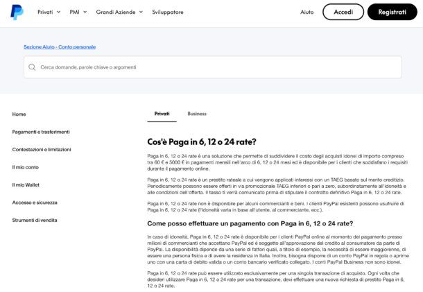 Pagamento PayPal 6, 12 o 24 mesi
