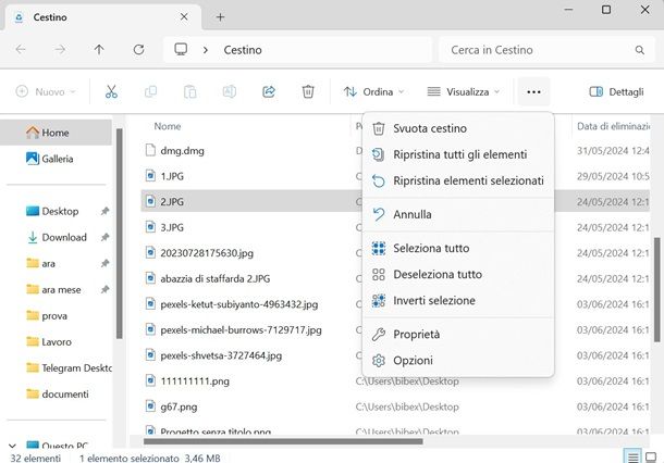 ripristinare elementi cestino windows