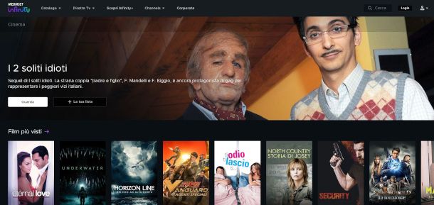 sezione Cinema sito Mediaset Infinity