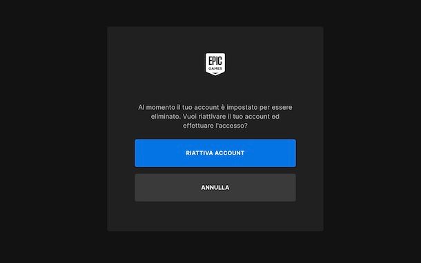 Ripristinare account Epic Games cancellato