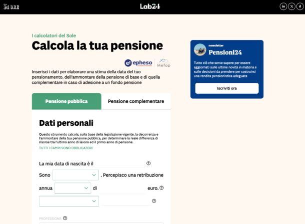 Calcolo pensione Sole 24 Ore