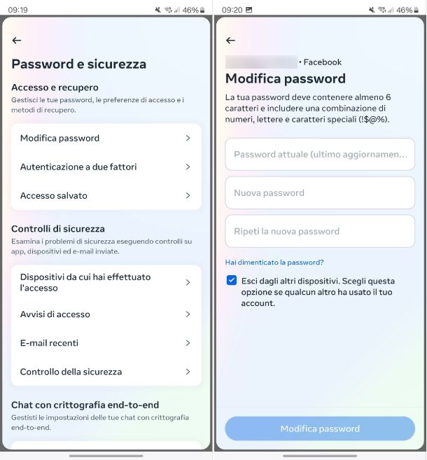 Come cambiare password su Facebook