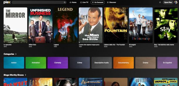 sezione Cinema sito Plex