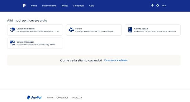sezione Aiuto sito PayPal