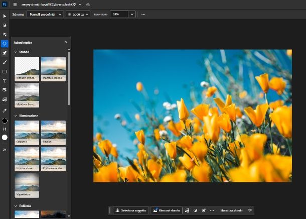 Azioni rapide photoshop online