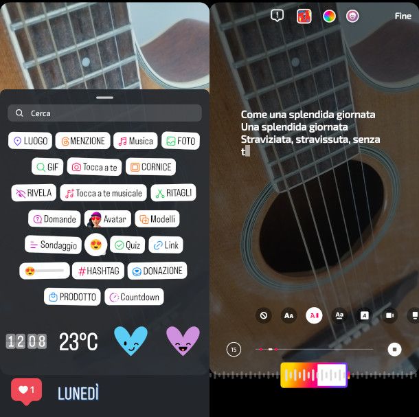 funzioni per inserire il testo di una canzone su app Instagram