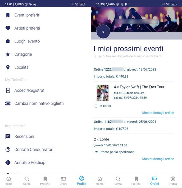Recupero biglietti app TicketOne