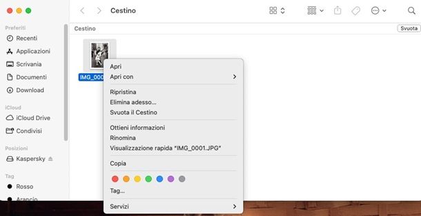 ripristinare cestino mac