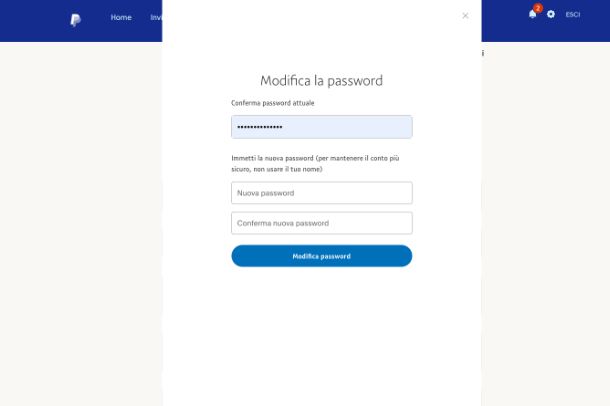 Come cambiare password PayPal
