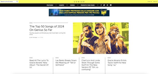 home page sito Genius