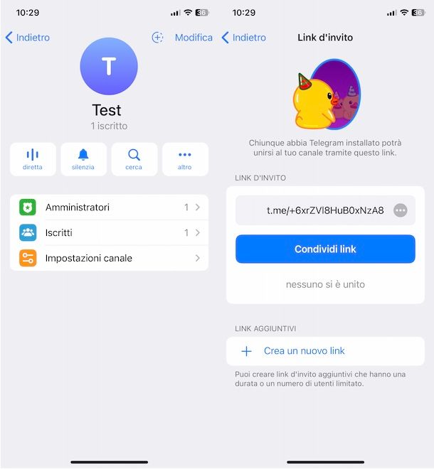Condividere canale Telegram privato