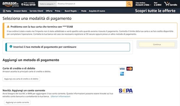 Problemi pagamento Amazon